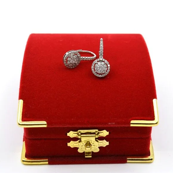 Diamond Halo Cluster Drop Earrings (3/4 ct. t.w.) in 14k White Gold - Picture 5 of 7